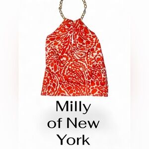Milly Orange and White Silk Halter Top
